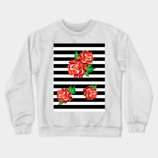 Peony Flower Black And White Stripes Crewneck Sweatshirt